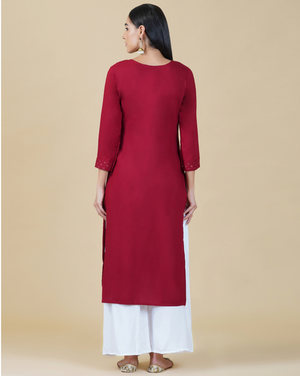 Cherry red sequin yoke kurta palazzo set - set of two 1