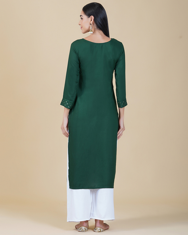 Bottle green sequin yoke kurta 1