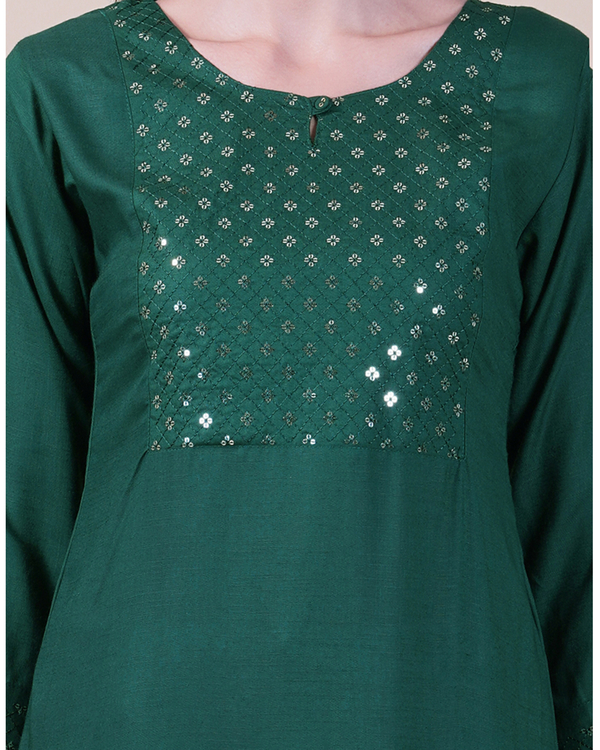 Bottle green sequin yoke kurta 3