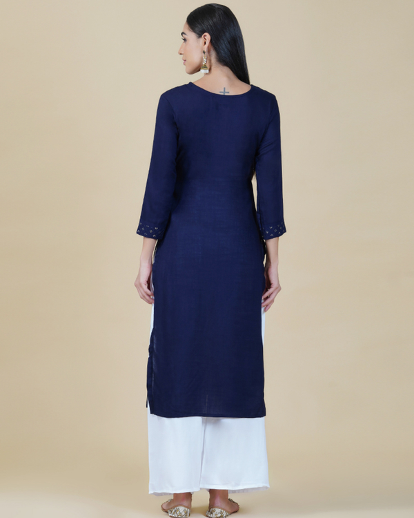 Navy blue sequin yoke kurta 1
