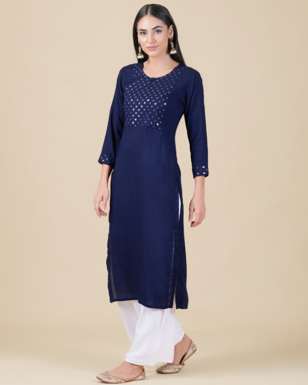 Navy blue sequin yoke kurta 2
