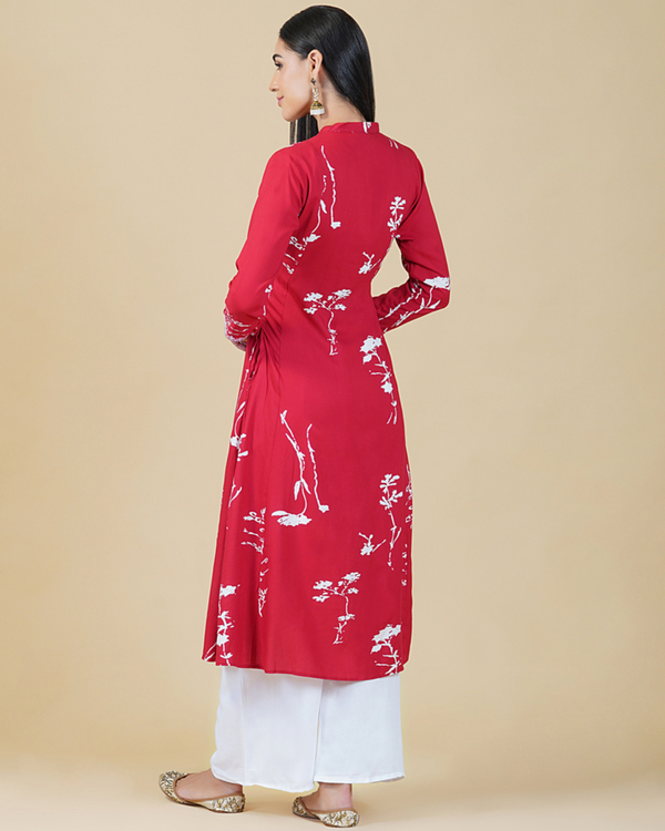 Bright red printed kurta 1