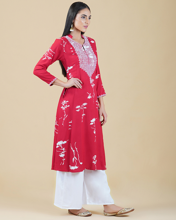 Bright red printed kurta 2