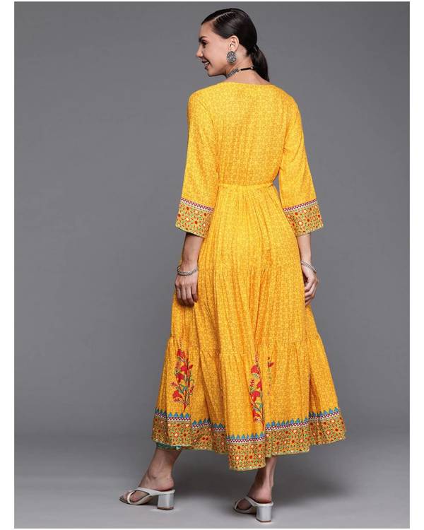 Yellow and red floral printed maxi dress 1