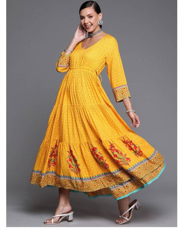 Yellow and red floral printed maxi dress 2