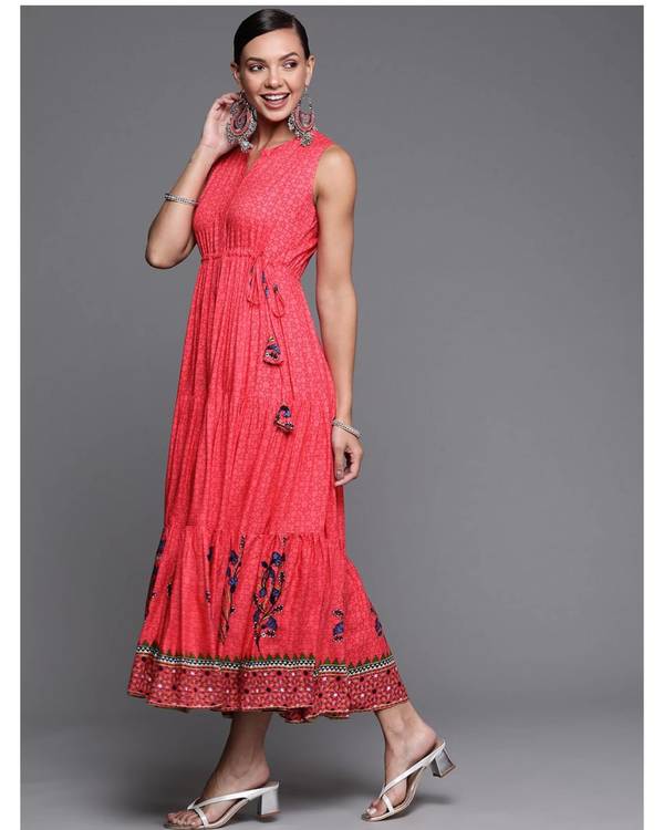 Pink and blue floral printed sleeveless dress 2