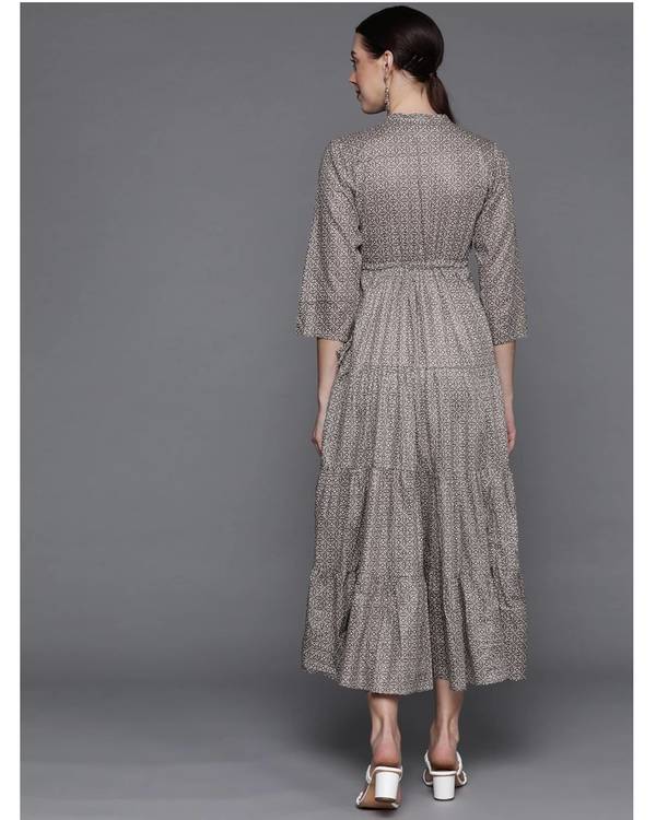 Grey and white geometric printed dress 1