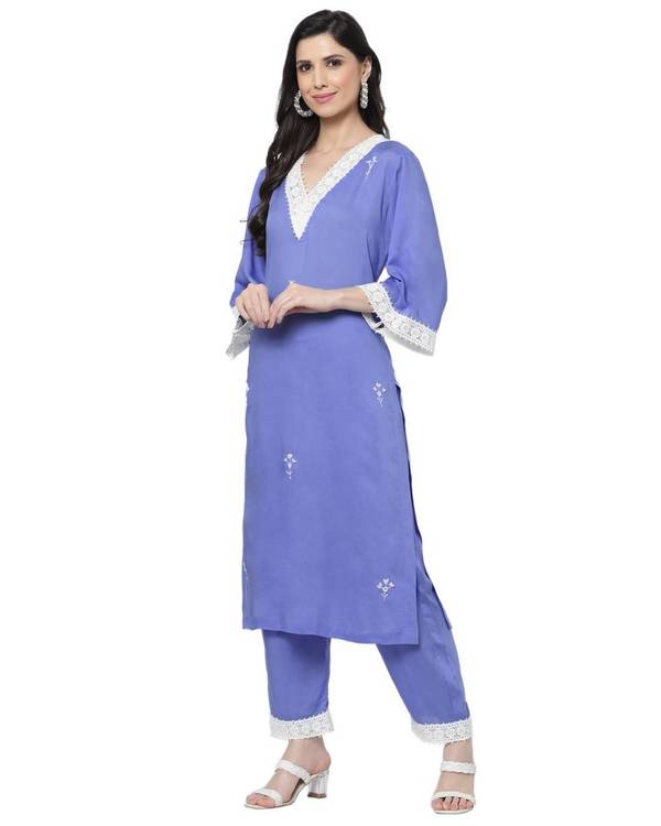 Blue lace detailed kurta 2