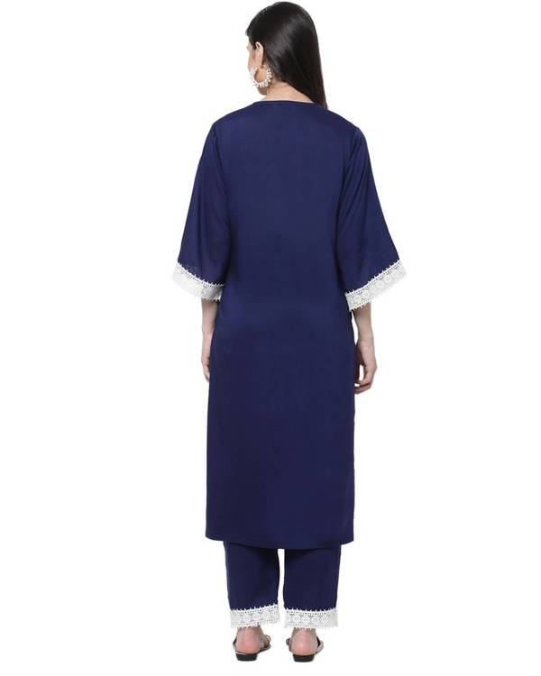 Navy blue lace detailed kurta 1