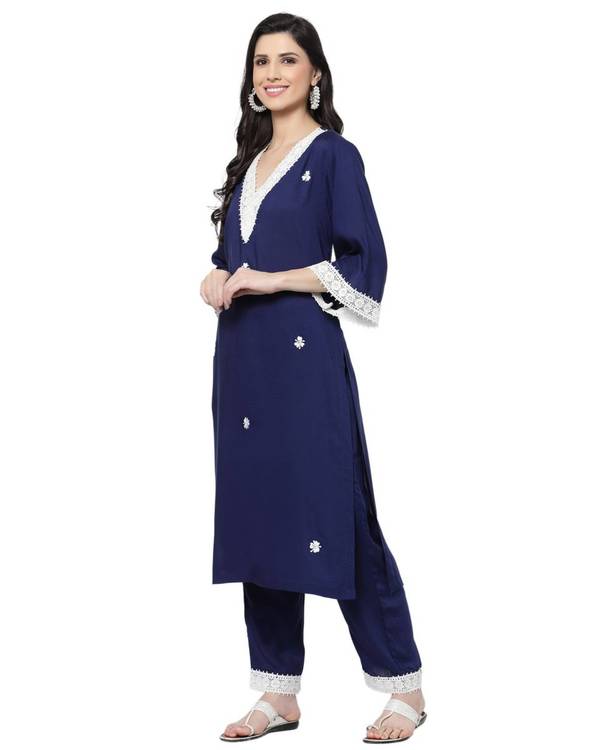 Navy blue lace detailed kurta 2