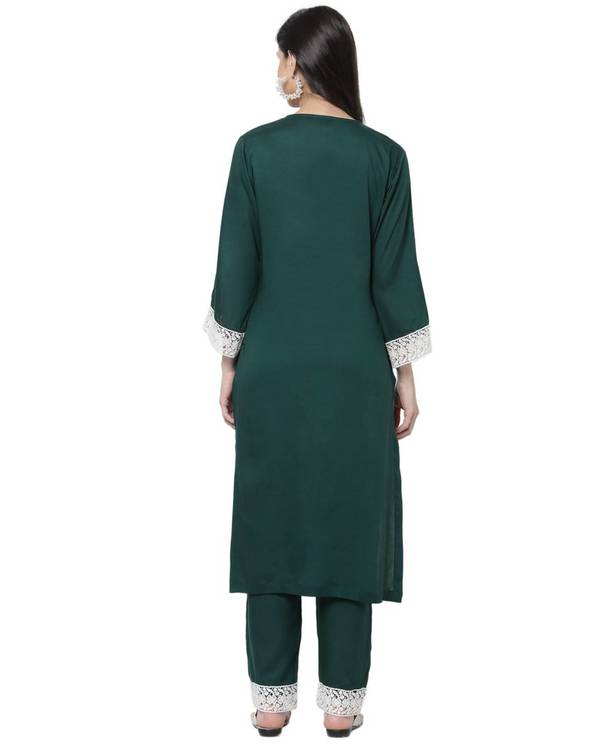 Dark green lace detailed kurta 1