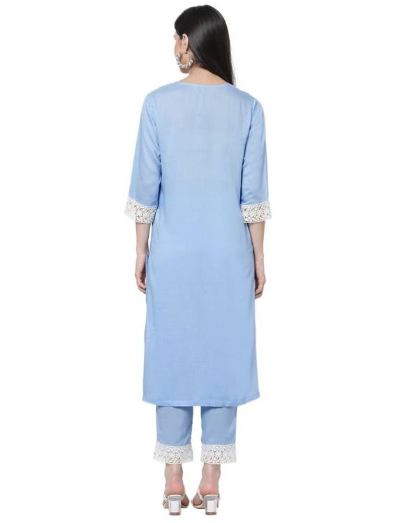 Ice blue lace detailed kurta 1