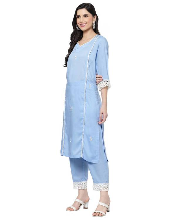 Ice blue lace detailed kurta 2