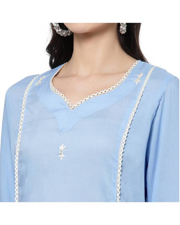 Ice blue lace detailed kurta 3
