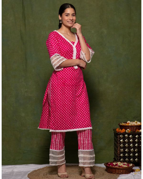 Hot pink cotton printed straight kurta 2