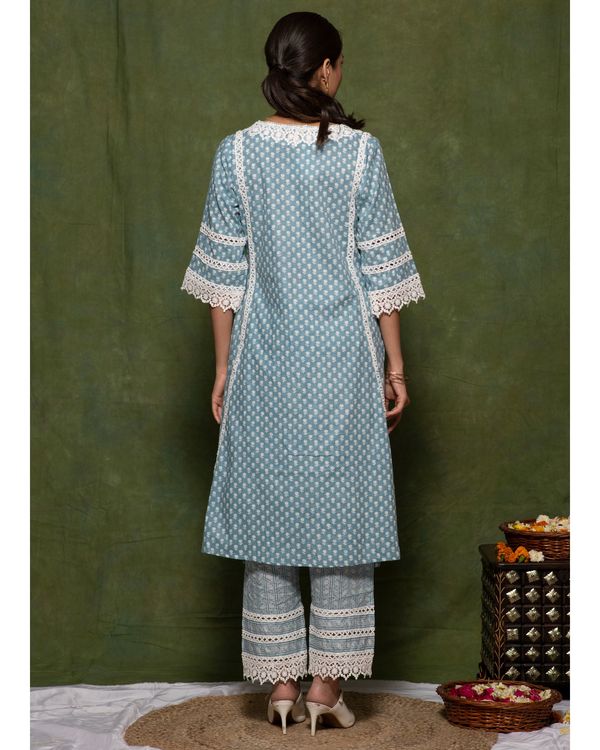 Aqua blue printed cotton a-line kurta 1