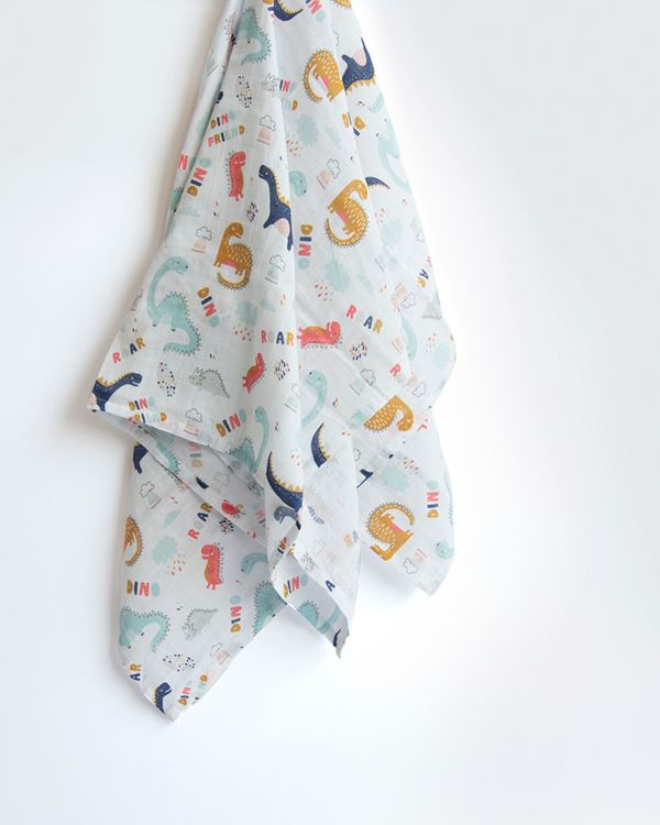 Multi color dino printed muslin swaddle 1