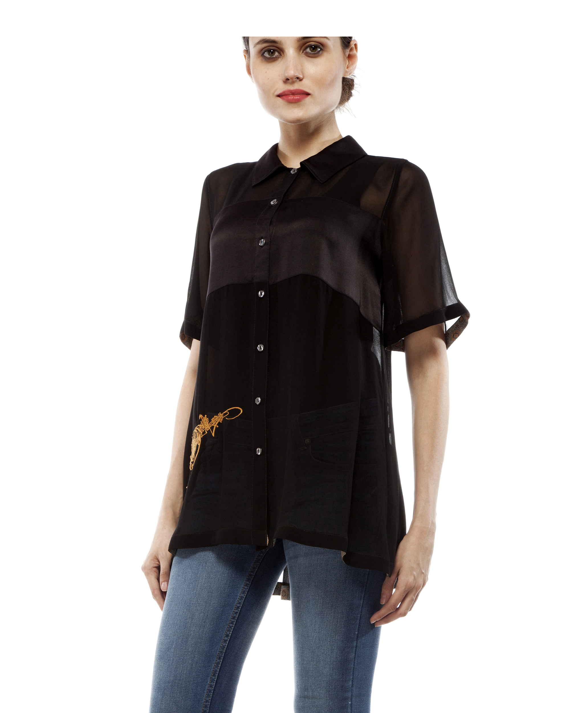 Black shirt with embroidery by Divyam Mehta | The Secret Label
