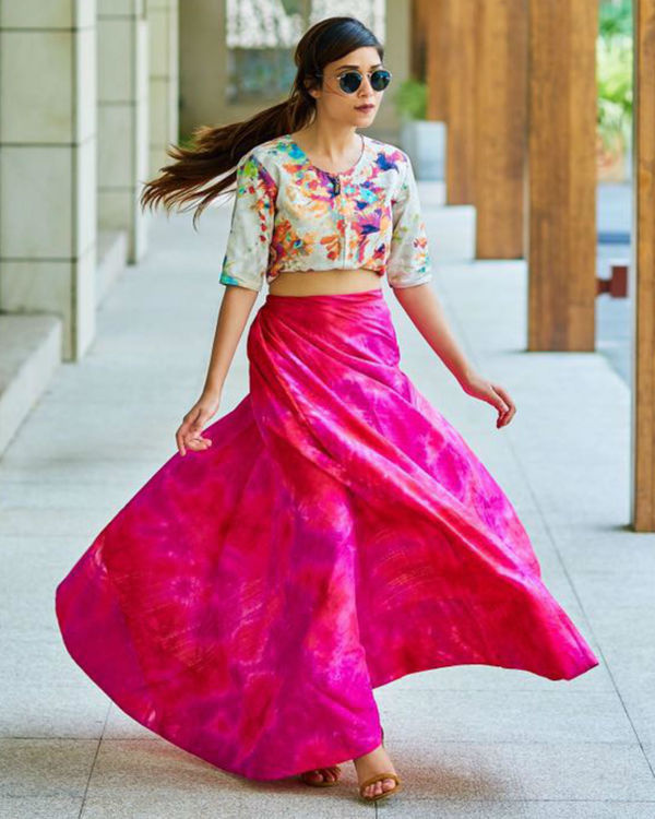 Pink floral ghaghra set by Tie & Dye Tale | The Secret Label