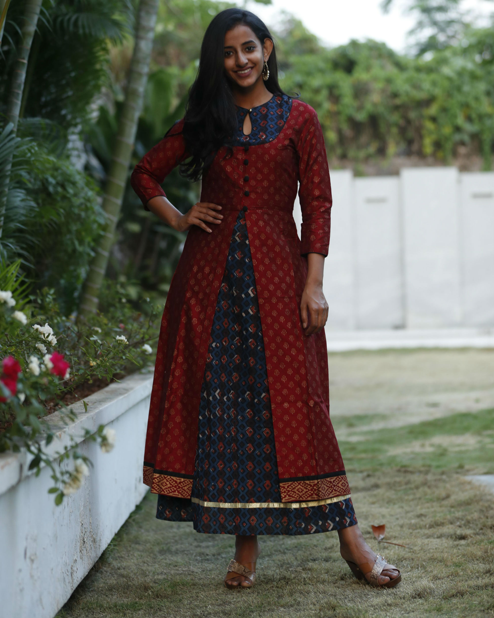 Maroon and sale blue dress