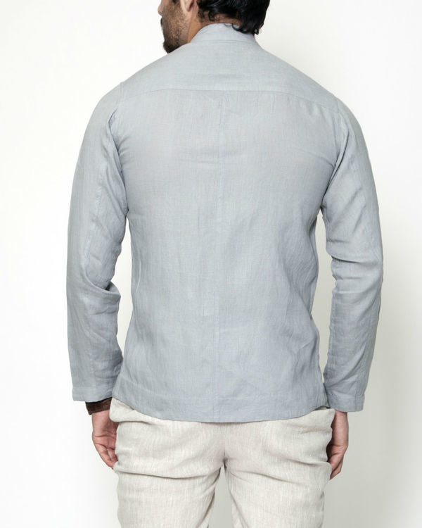 Grey cross zipper linen jacket by Vastragatha | The Secret Label