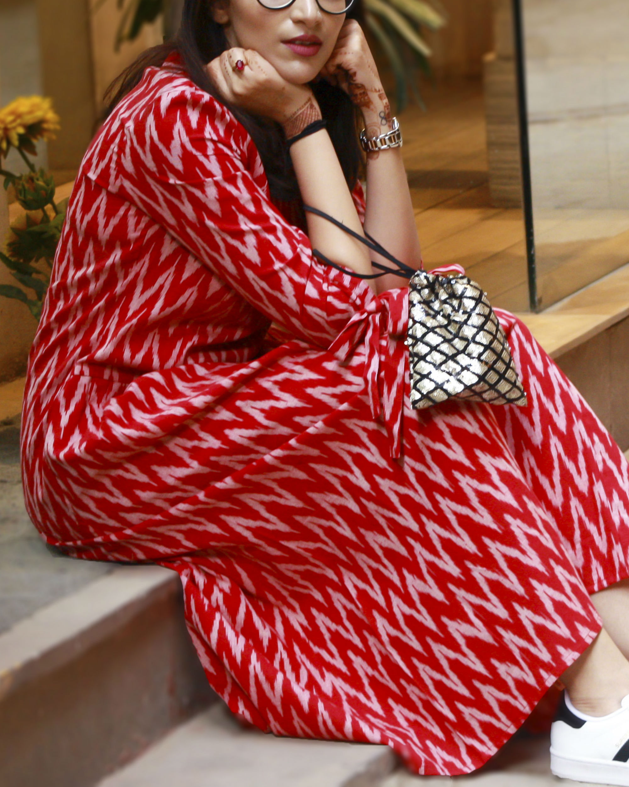 Red Ikat Pleated Dress By Gulaal The Secret Label