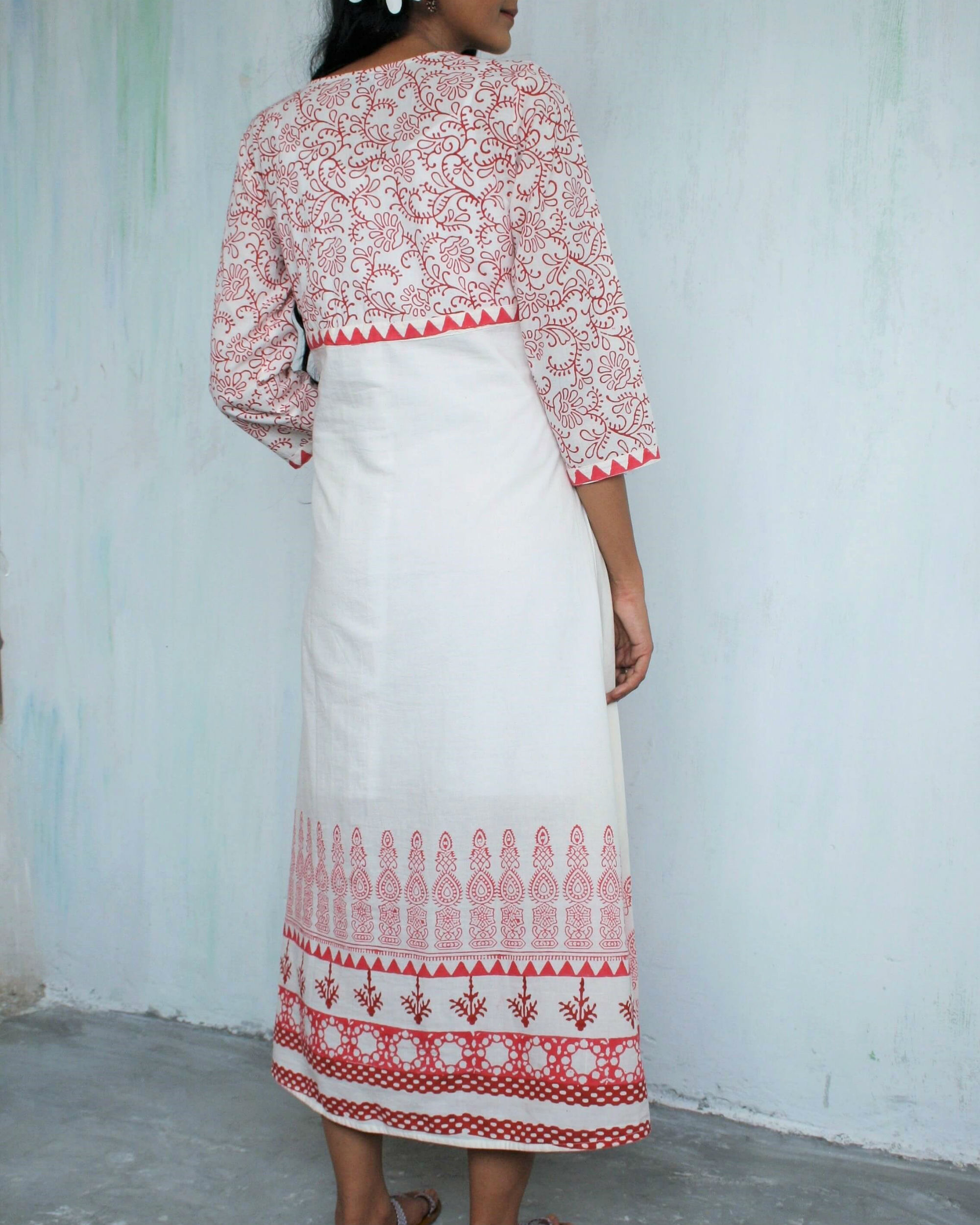 red flared embellished mughal gown