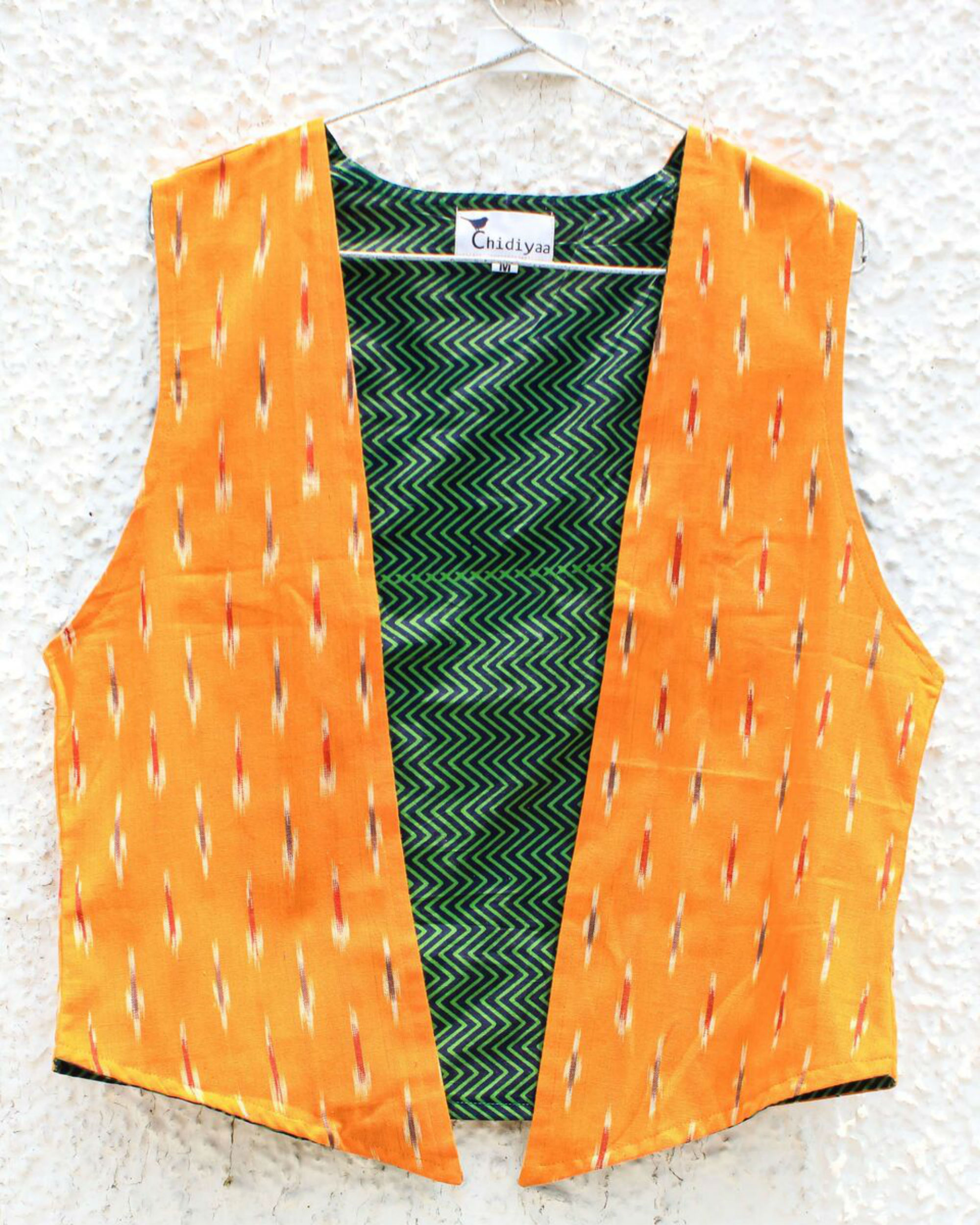 Mustard ikat waistcoat by Chidiyaa | The Secret Label