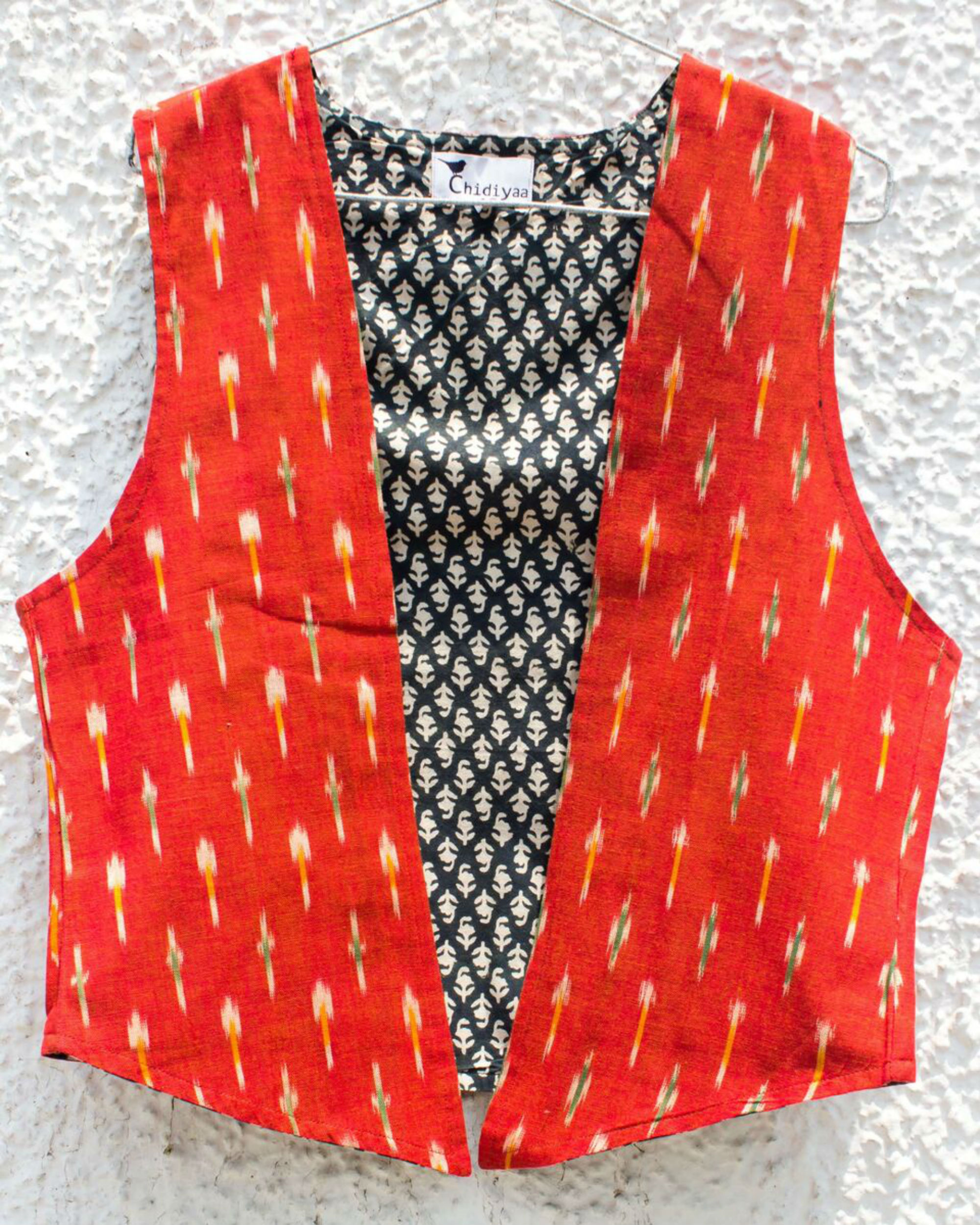 Red ikat waistcoat by Chidiyaa | The Secret Label