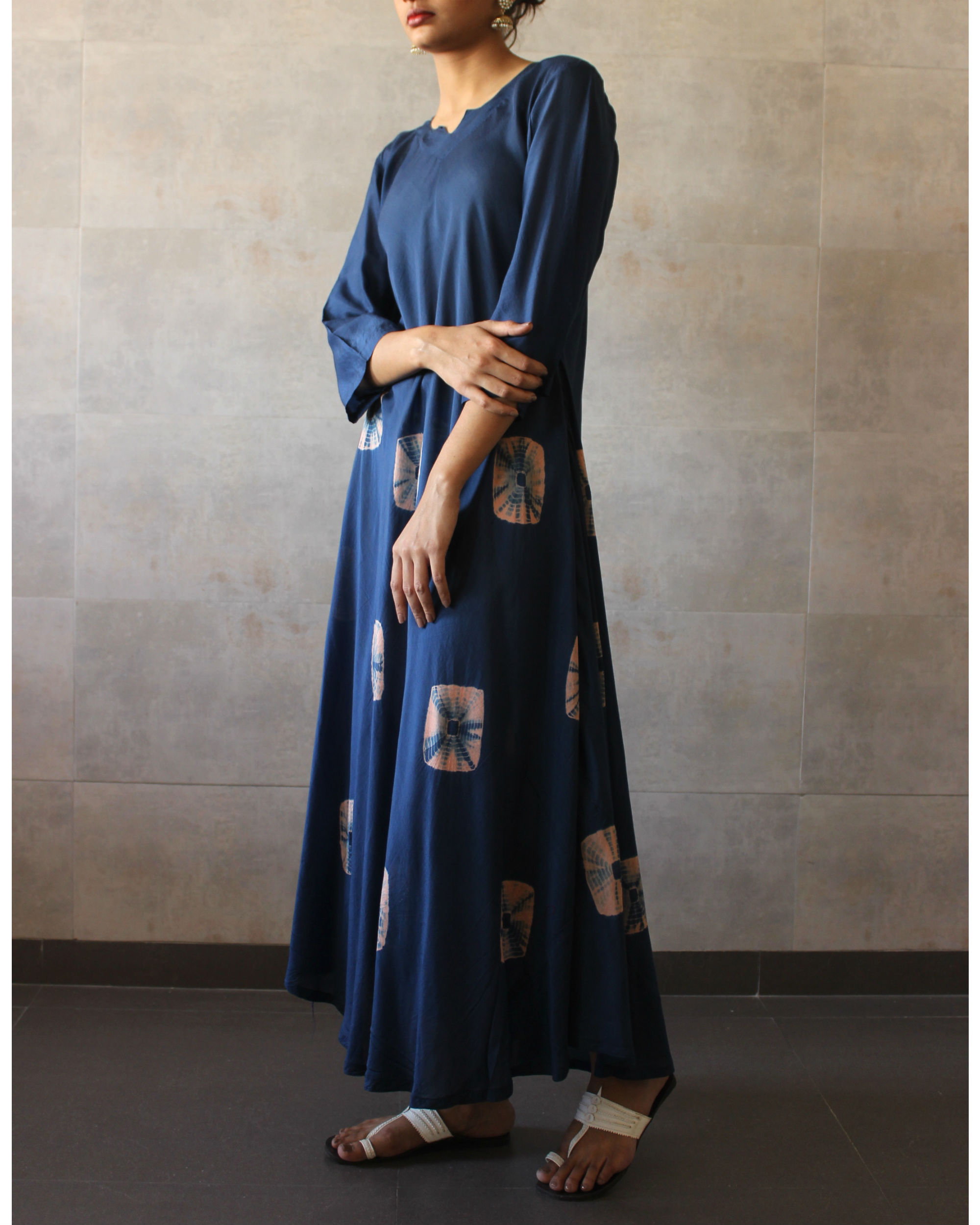 Navy blue bandhej dress by The Label Studio | The Secret Label