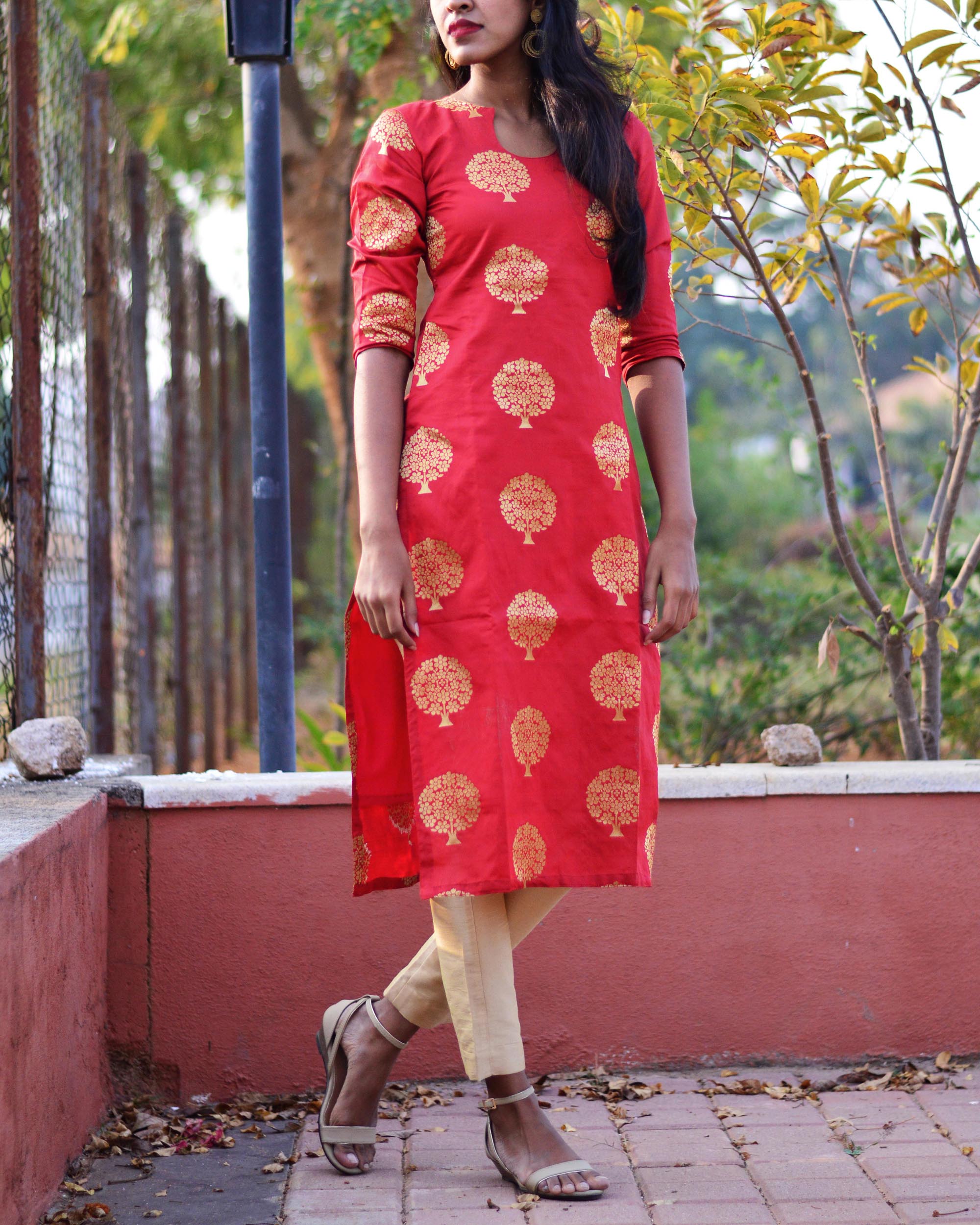 Red brocade kurta set by Jaipuri Jazz | The Secret Label