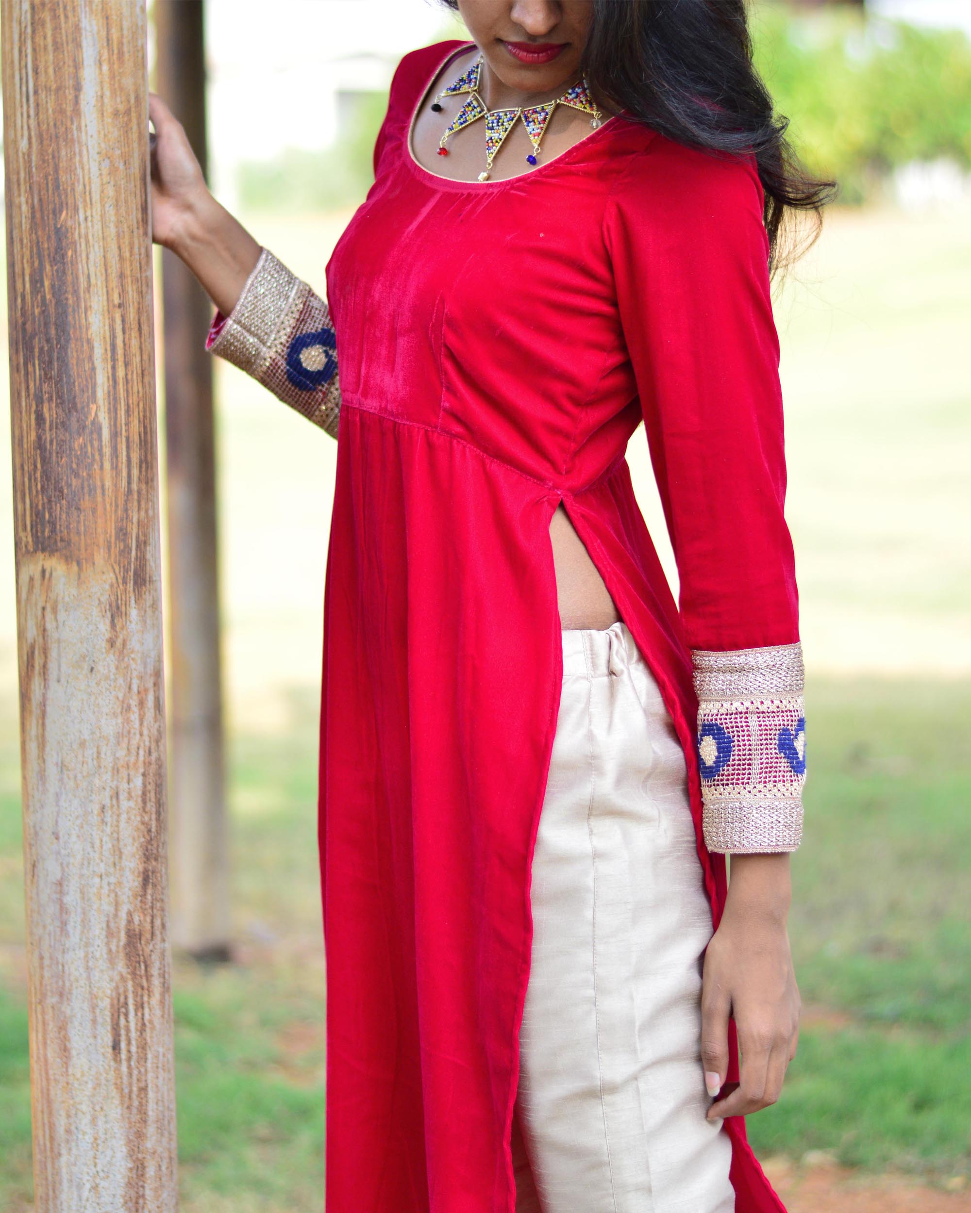 Cherry velvet kurta set by Jaipuri Jazz The Secret Label