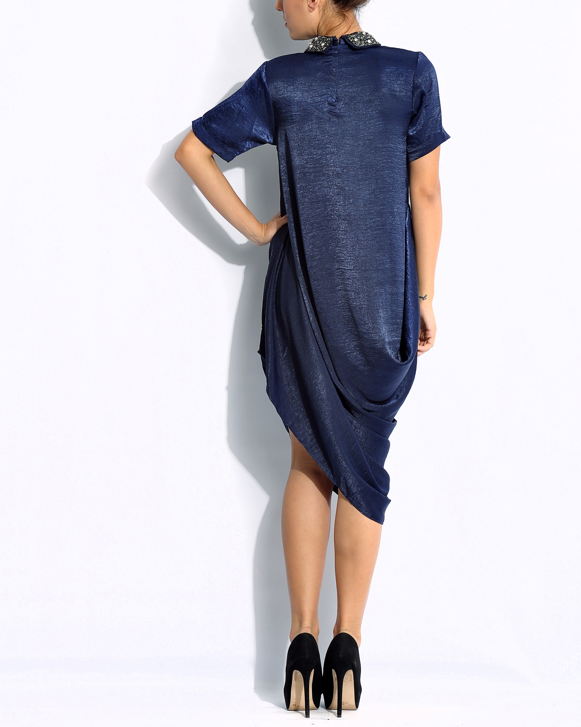 Navy draped dress by Chique The Secret Label