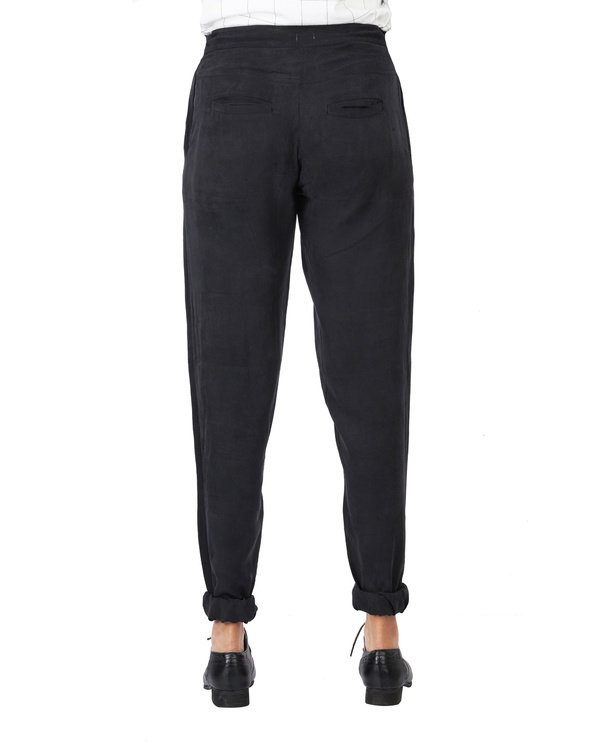 Front pleated cupro pants with elasticated bottom hem by THREE | The ...