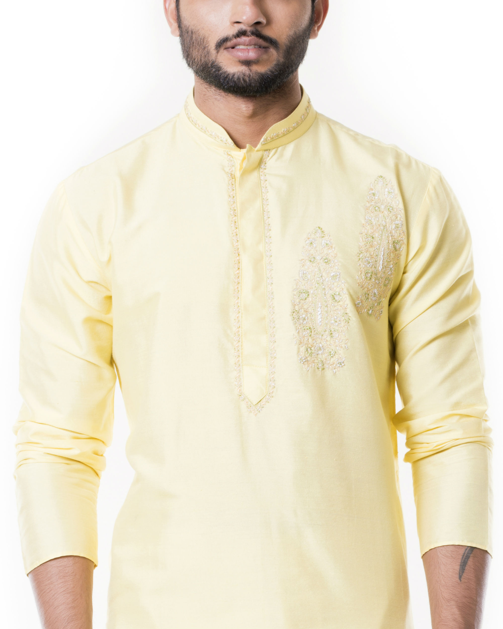 Lime yellow kurta set by Anushree Agarwal & Anju Agarwal The Secret Label
