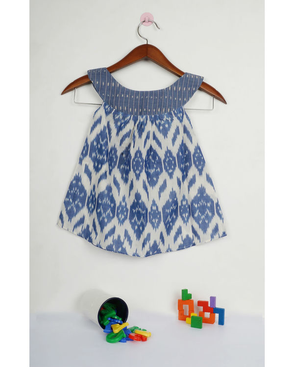 Jade blue round collar ikat dress 1