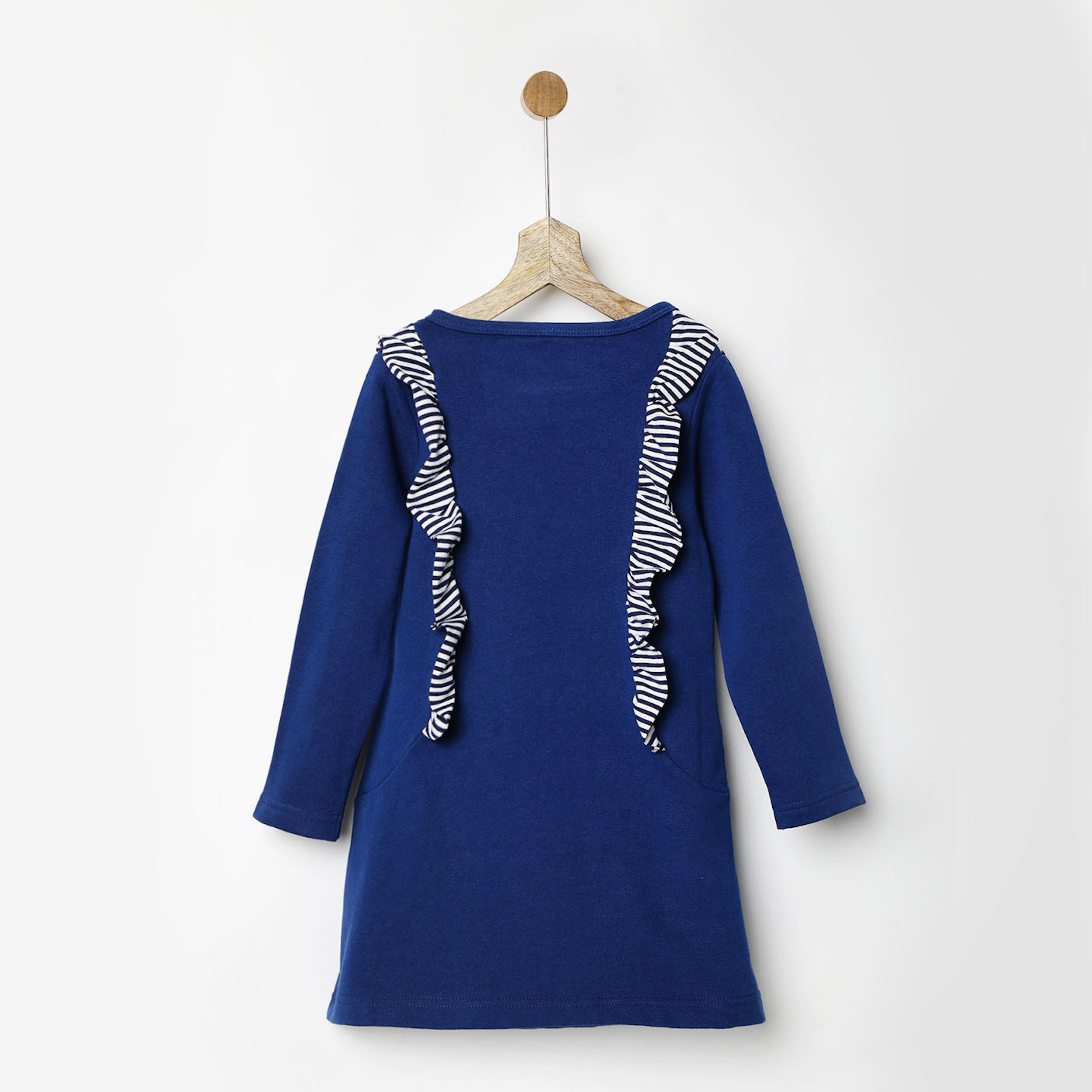 Blue fleece ruffle dress with pockets by Pluie Kids The Secret Label
