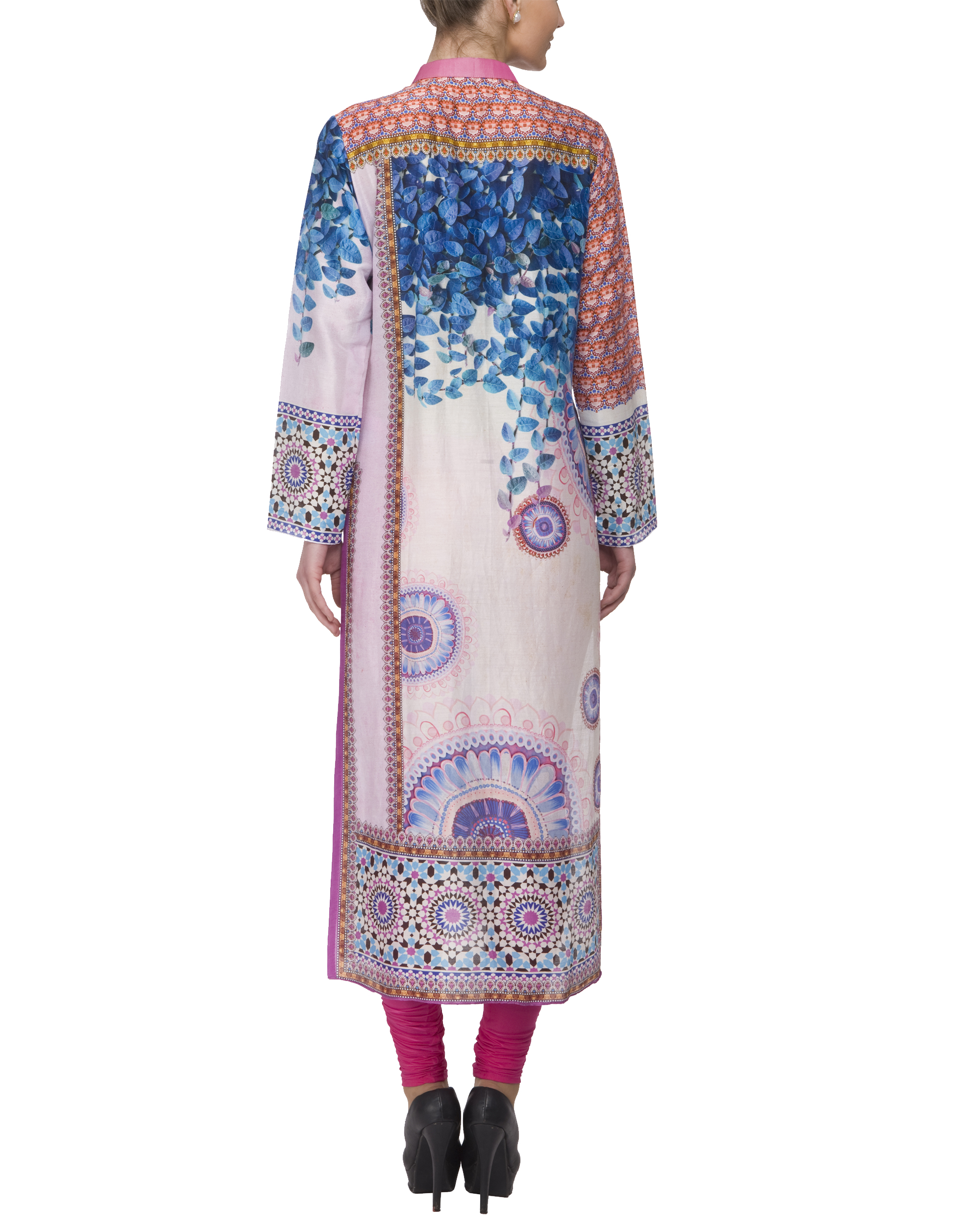 pink blue combination kurti