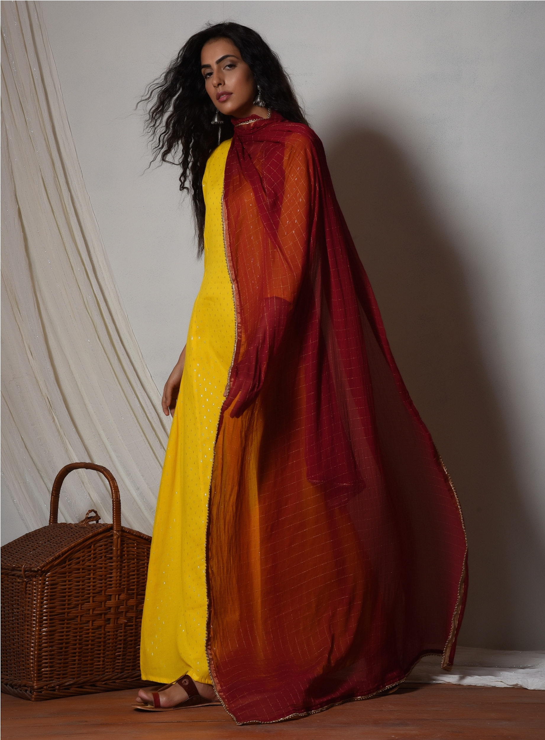 Yellow kurta dress with red chiffon dupatta by trueBrowns | The Secret ...