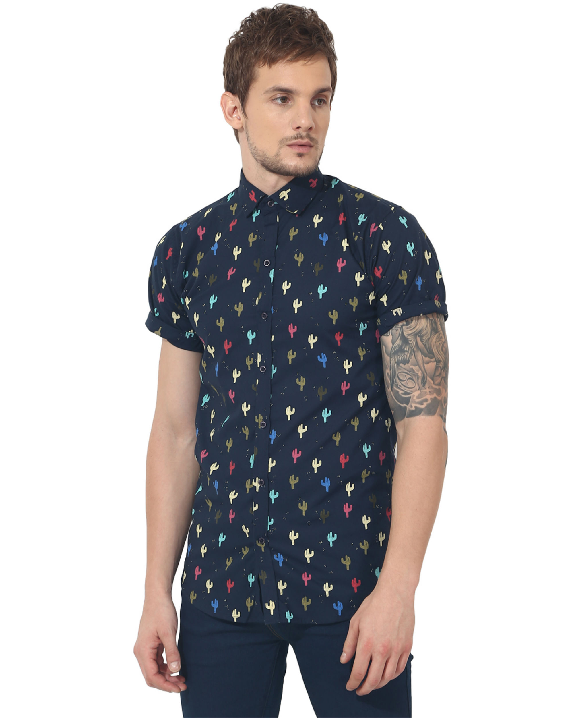 Blue cactus printed casual shirt by Green Hill | The Secret Label