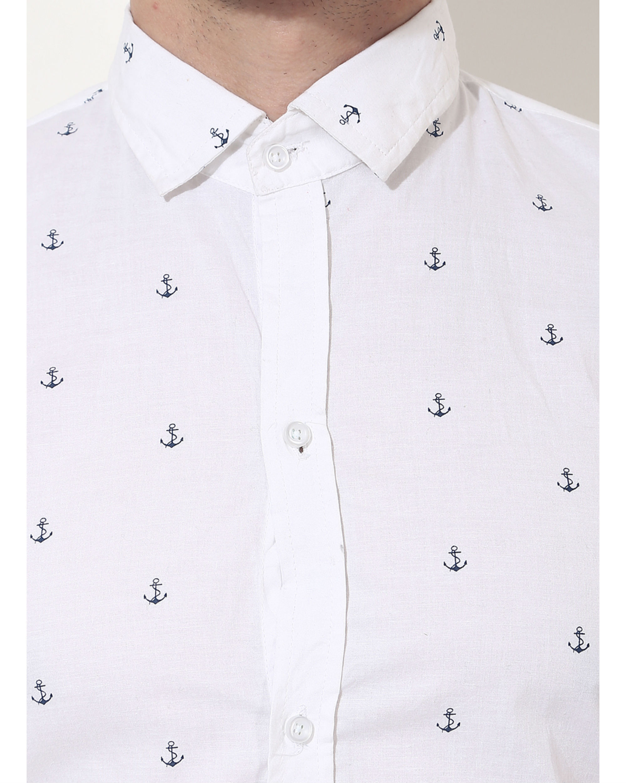 White Anchor Printed Casual Shirt By Green Hill The Secret Label