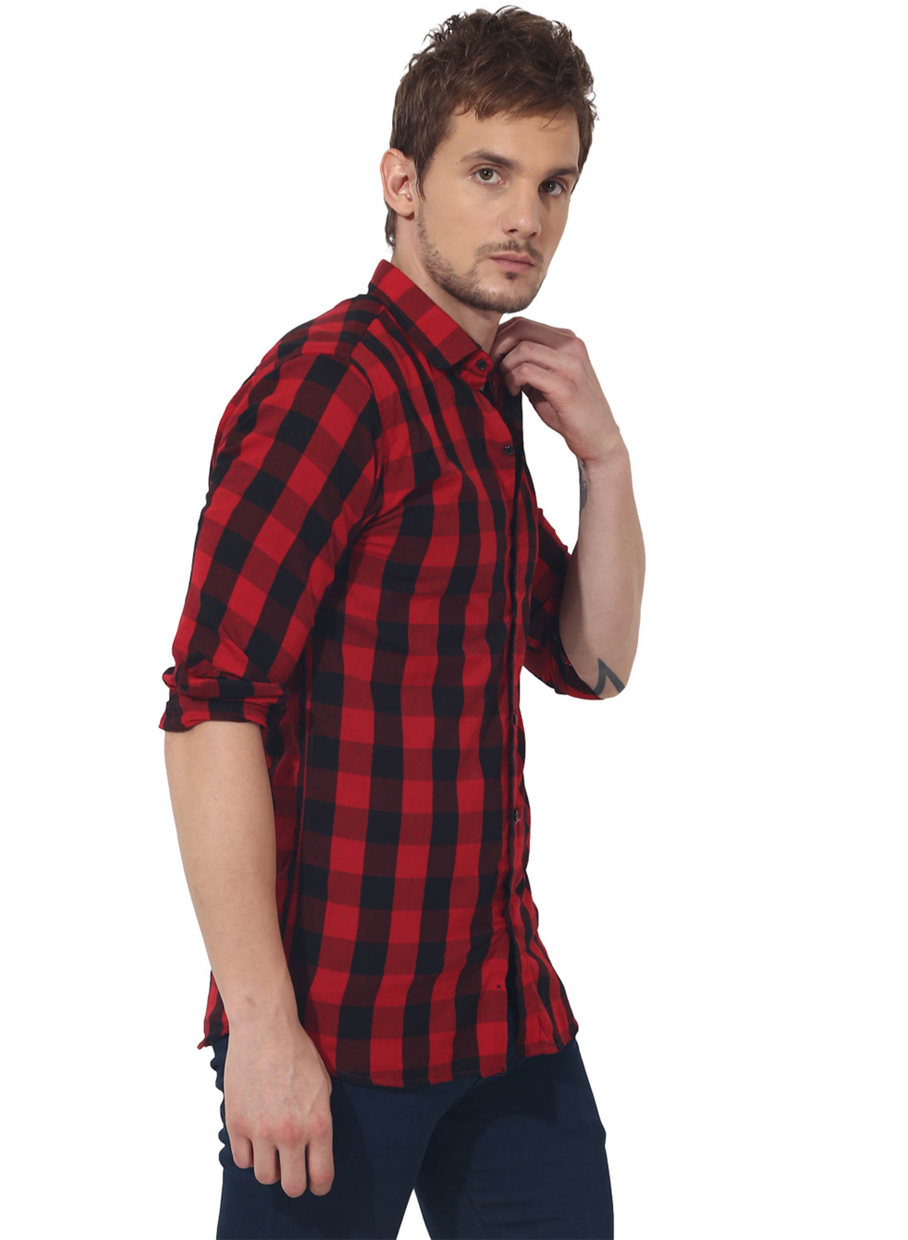 Red & black checks casual shirt by Green Hill | The Secret Label