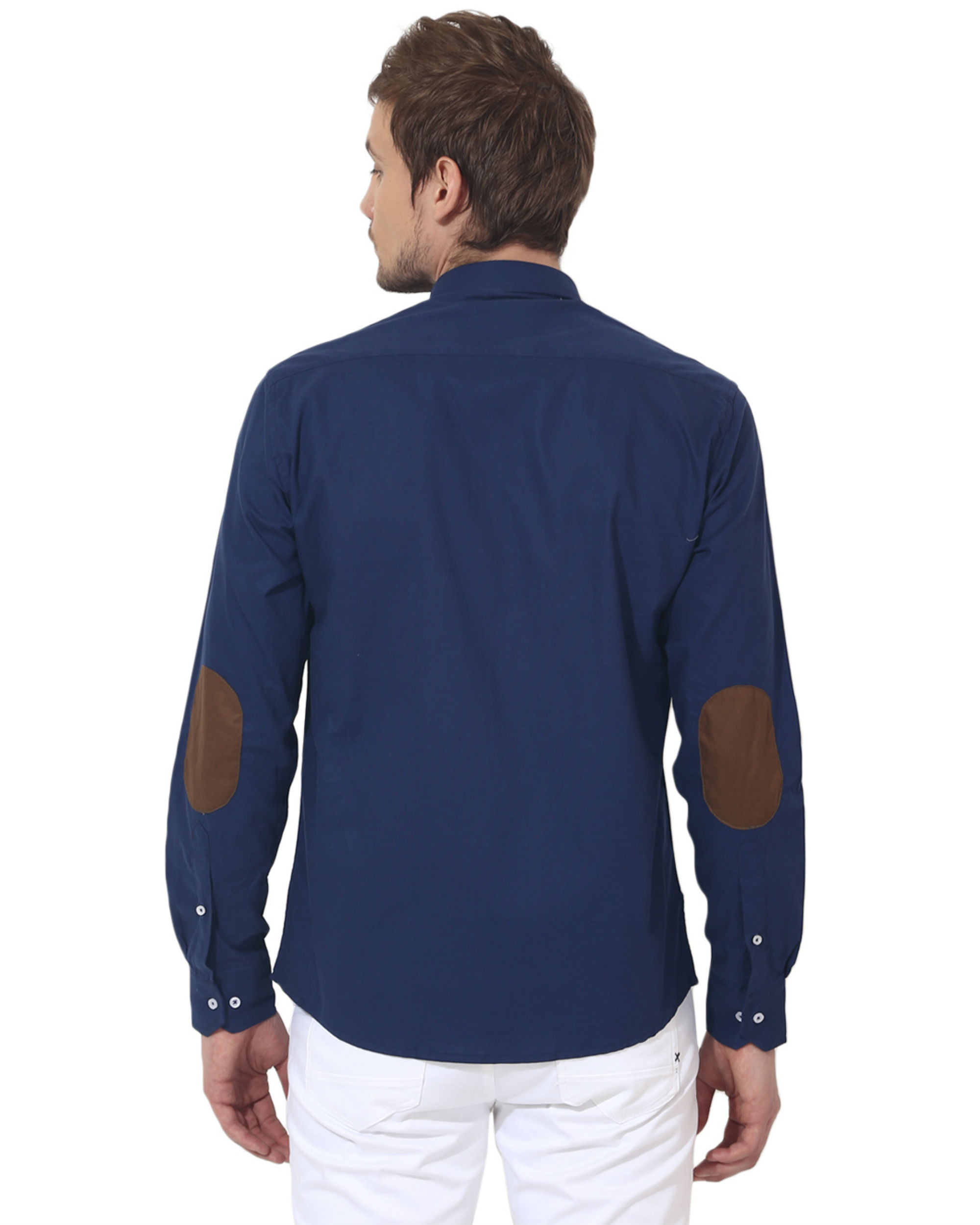 Blue golden elbow patch solid club wear shirt by Green Hill The