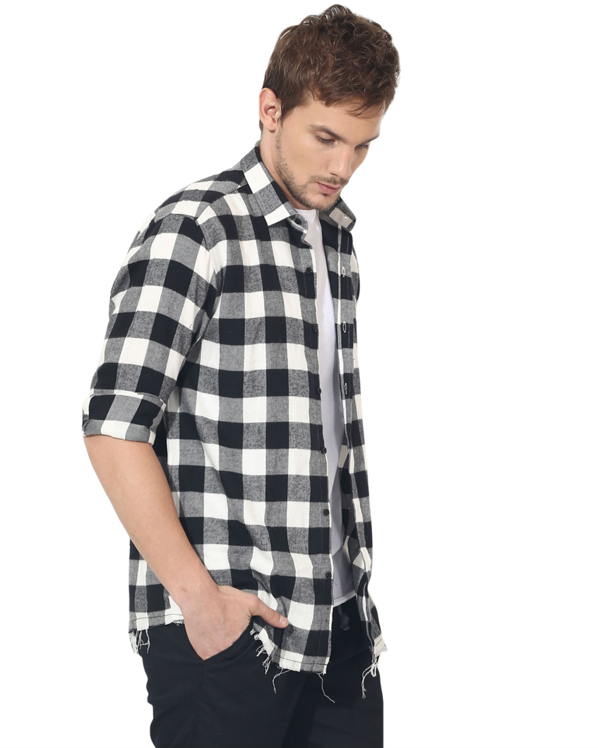 Black & white checks casual shirt by Green Hill | The Secret Label