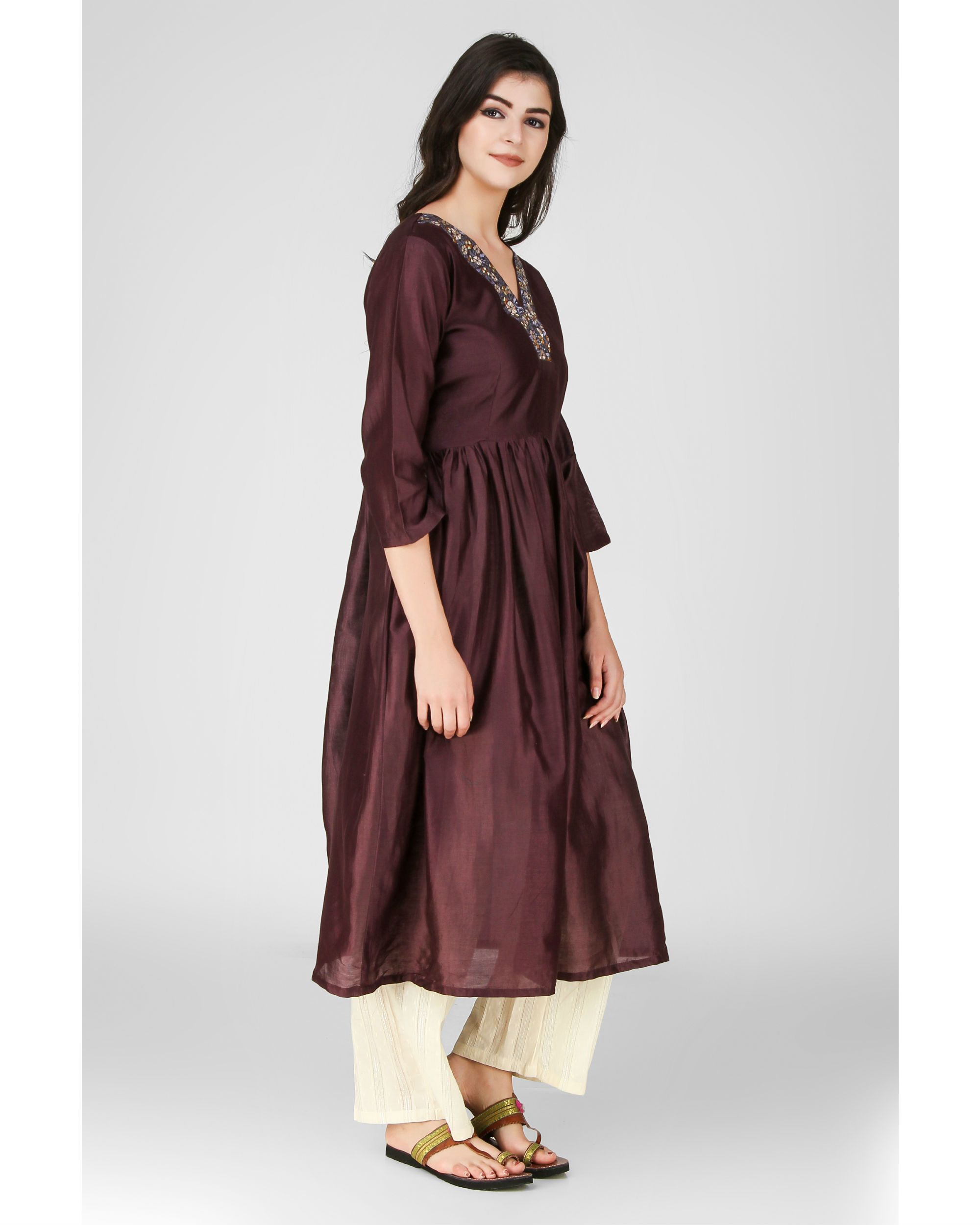 Chocolate brown embroidered kurta by Label Shreya Gupta The Secret Label