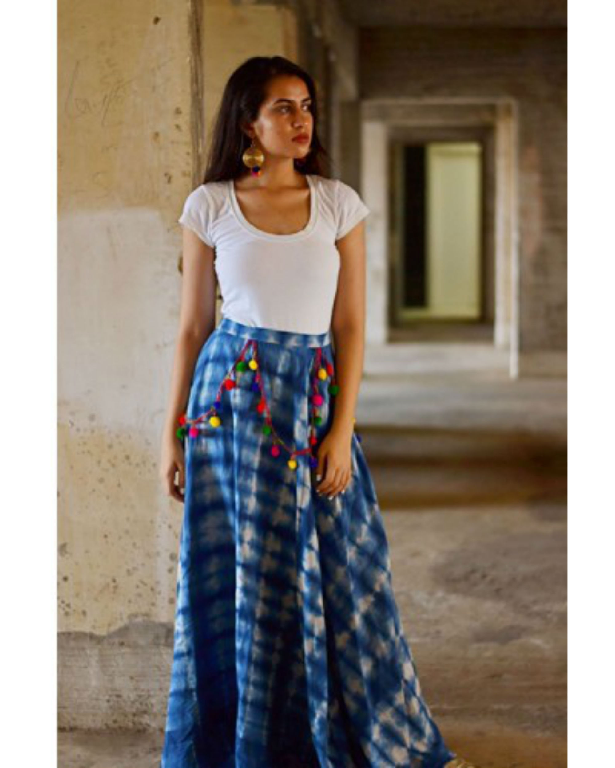 Blue and white dye ghaghra by Tie & Dye Tale | The Secret Label