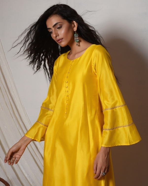 Yellow bell sleeve kurta dress by trueBrowns | The Secret Label