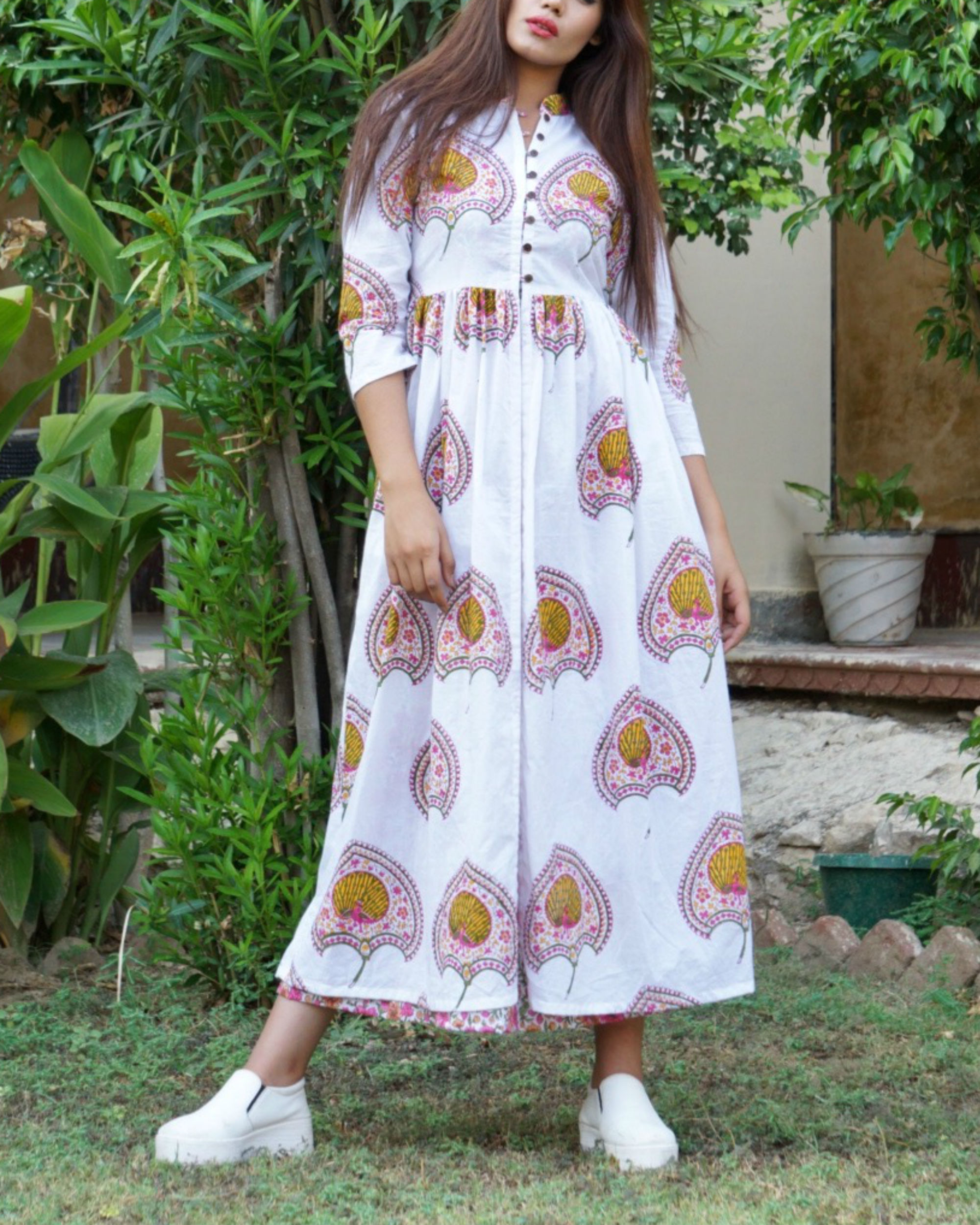Pink floral block printed maxi by Rivaaj The Secret Label
