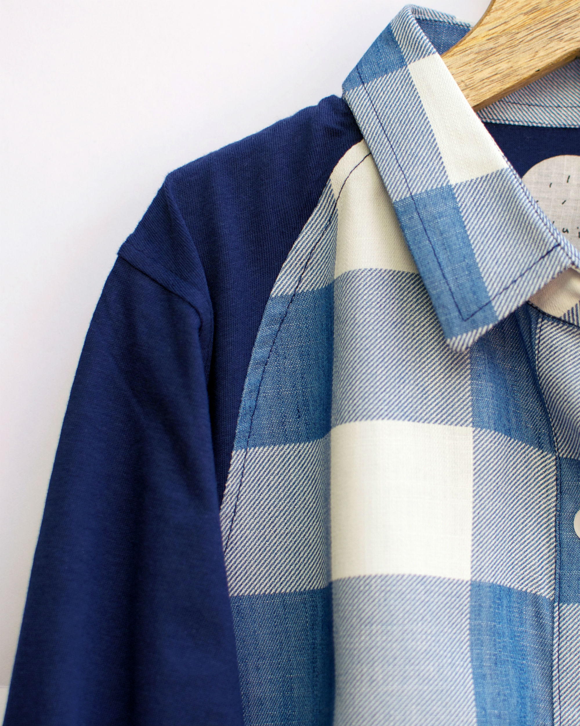 women's blue and white checked shirt