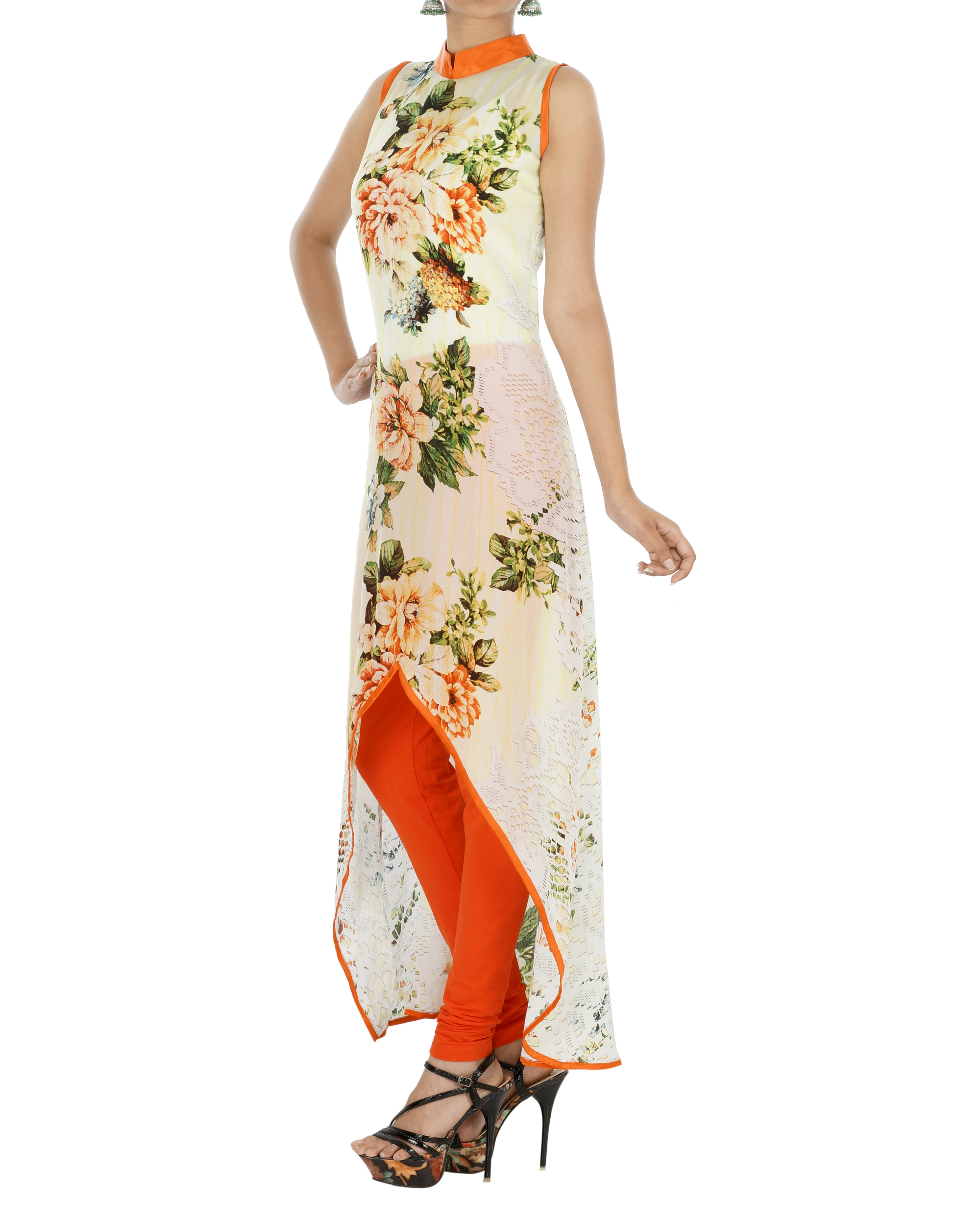 Orange floral kurta by Neeva A | The Secret Label